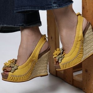 Yellow  Soft Leather wedge shoes size 6  by 5/48